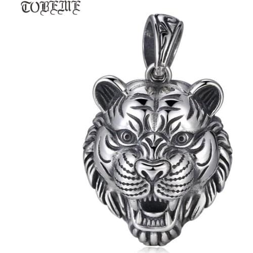 NEW 100% 925 Silver King-Tiger Pendant 925 Sterling Power Tiger-head Pendant Lucky Beast Amulet Pendant