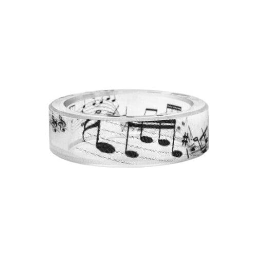 Attractive White lnk Painting Note Charms Women Ring Handmade Transparent Wedding Bands Resin Finger Ring For Women Accessories