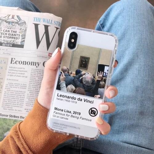 Luxury classic Retro pattern Monla Lisa letters phone case For iphone 12 11 Pro Xs MAX XR X 7 8 plus fashion Clear soft Cover