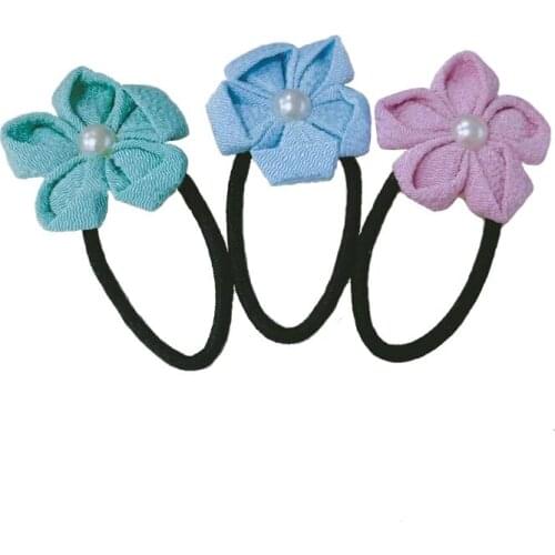 Handmade Japanese Flower Hair Rope Hair Ornaments with Imitation Pearls Hair Accessory For Giirls
