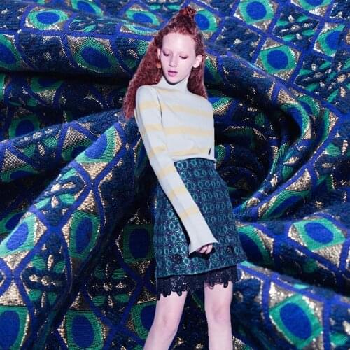 Blue Fashion Creative Plaid Pattern Bright Silk Thick Jacquard Fabric Dress Short Skirt Windbreaker Fabric