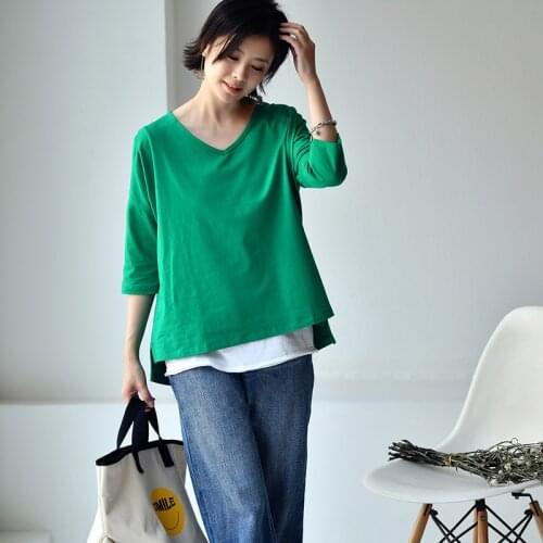 MICOCO T2189C Leisure art fashion polychrome loose comfortable cotton elastic round collar short sleeves T-shirt