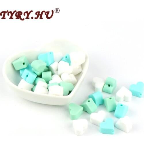 TYRY.HU BPA Free 30Pcs Silicone Beads Baby Teething Toys Heart Beads Charms Chewable Baby Teethers For Nursing Necklace Making