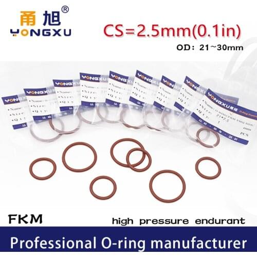 5PCS/lot Brown FKM Fluorine Rubber O-rings Seals CS2.5mm OD21/22/23/24/25/26/27/28/29/30*2.5mm O Ring Seal Gasket Rings Washer