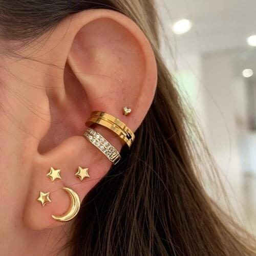 Punk Rock Gold Color Clip Earrings No Piercing Trendy Moon Star Ear Stud Statement Cartilage Earrings for Women Party Jewelry