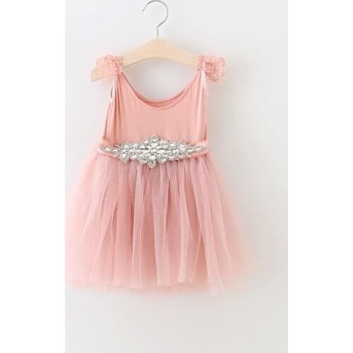 High quality Toddler Baby Wedding Party Tulle Dress backless Holiday Dress bling bling vest dress pink silk bow