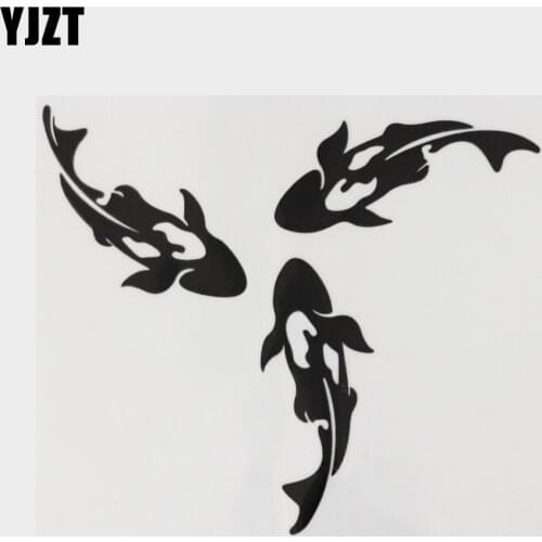YJZT 14.2CM×12.3CM Vinyl Marine Fish In Circles Decal Car Stickers Black/Silver 13D-1259