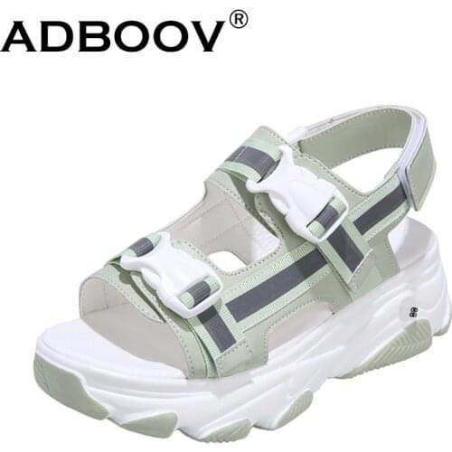 ADBOOV Buckle Peep Toe Wedge Sandals Women Reflective Fashion Beach Sandals Shoes Sandale Femme