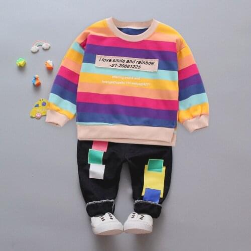 ZWF425 Autumn Long-Sleeved Rainbow Striped Top + Trousers 2Pcs Sets Casual Clothes For Boys Fashion Childrens Tracksuit 2-10Y