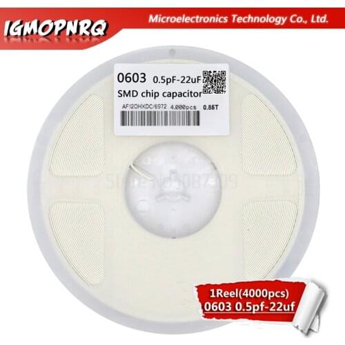 1reel 4000pcs 0603 50V SMD Thick Film IGMOPNRQ Chip Multilayer Ceramic Capacitor 0.5pF-22uF 10NF 100NF 1UF 2.2UF 4.7UF 10UF
