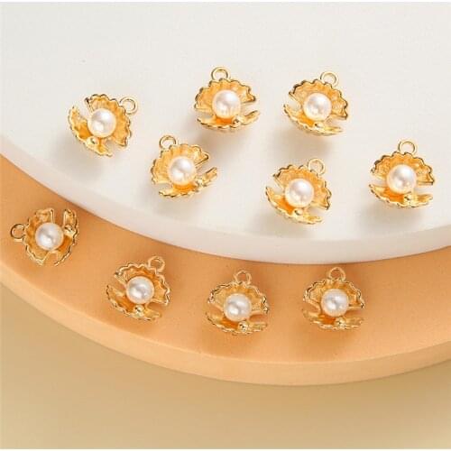 YEYULIN 10PCS/PACK Gold Color Shell Pearl Charms Pendant For Women Girls DIY Necklace Earrings Jewelry Accessories