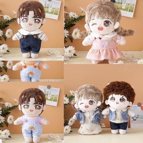 20cm Plush Dolls Clothes Cartoon Pants Cowboy Suspenders for Korea Kpop EXO Idol Dolls Bodysuit Clothing Fans Gift Collection