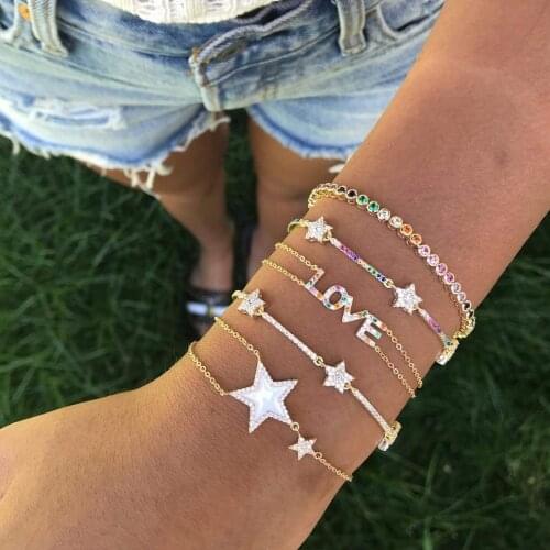 2021 Christmas Gift Multi Color Cz Colored For Yong Girl 16+5cm Cute North Star Rainbow Cz Charm Delicate Women Fashion Bracelet