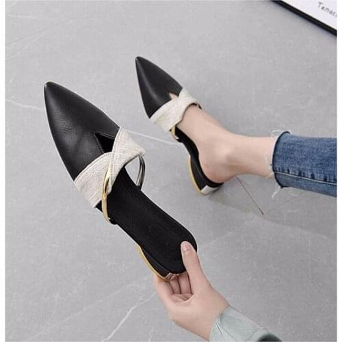 Womens Sandals Pointed Toe Square Heel High-heeled Shoes Womens High-heeled Slippers Summer Sandals Metal Decoration Womens
