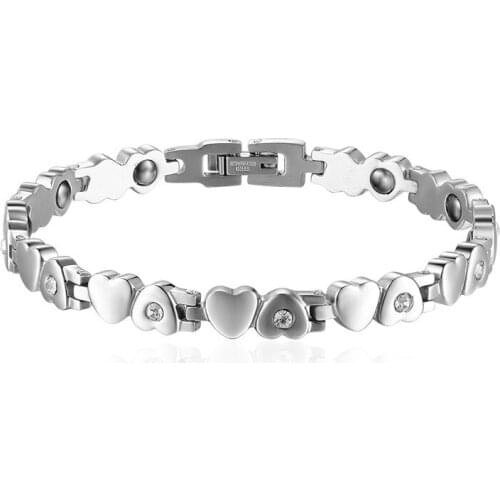Fashion Healthy Energy Bracelet Hearted Design Stainless Steel Health Care Magnetic Silver Bracelet Hand Chain For Women