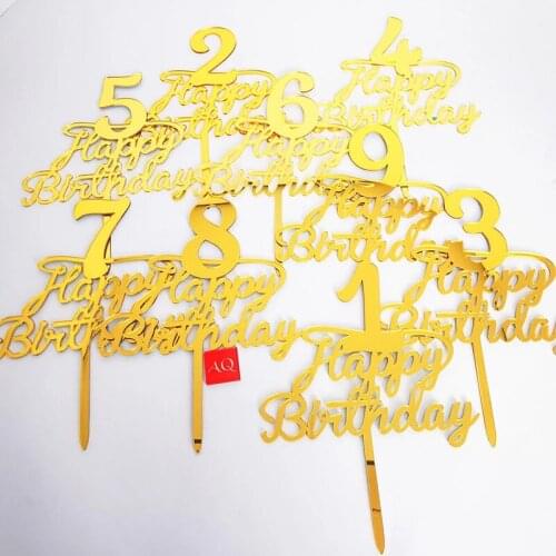 Number Acrylic Happy Brithday1 2 3 4 5 6 7 8th Golden Cake Topper Digital Wedding Cake Topper for Bithday Party Cake Decorations