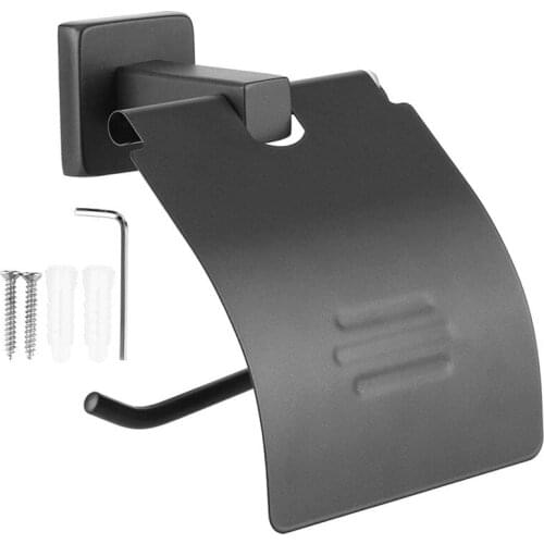 Toilet Paper Holder Paper Towel Roll Rack Tissue Hanger Shelf Wall Mount Perforated Bathroom Hardware Accessories, Black