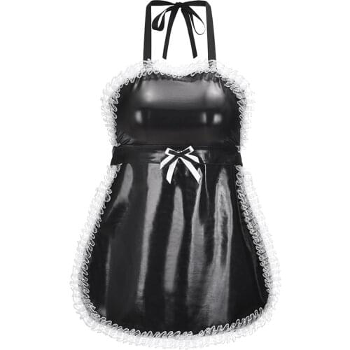 Exotic Style Maid Apron Faux Leather And Lace Cute Waiter Cosplay Costume Accessories Sexy Mini Pinafore Halloween Cosplay