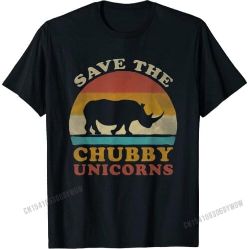 Retro Vintage Sunset Save The Chubby Unicorns Fat Rhino Gift T-Shirt Printed T Shirts Graphic Cotton Male Tops T Shirt Summer