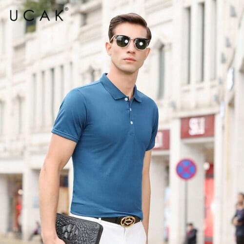 UCAK Brand Streetwear Short Sleeve Solid Color T-Shirts Men Clothing Summer New Tops Turn-Down Collar Casual T Shirt Homme U5407