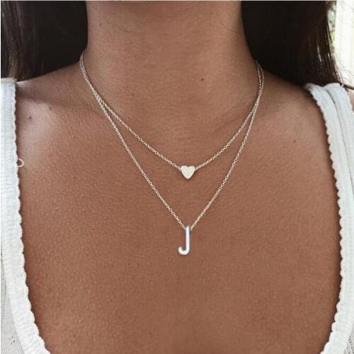Hfarich Fashion Double layer Choker and Long Chain Necklace Women Retro Heart and Initial Pendants Necklaces 2020
