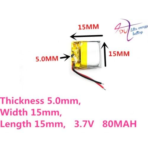 Best battery brand 3.7V polymer lithium battery 501515 80MAH Bluetooth headset small toy wireless headset 80mAH