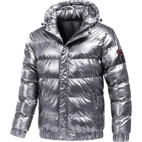 Men Winter Casual Glossy Jacket Stand Collar Down Parkas Fashon Mens Hooded Warm Zipper Coat Harajuku Cotton Down Outerwear