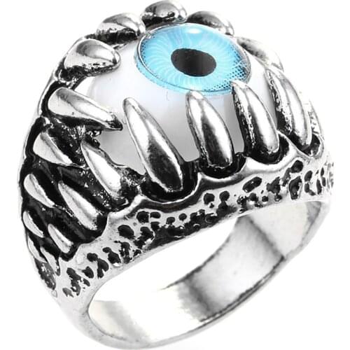 Vintage Monster with Eye Rings Men Punk Demon Tooth Ring One-eyed Monster Biker Rings for Men Hip Hop Teeth Monster Rings