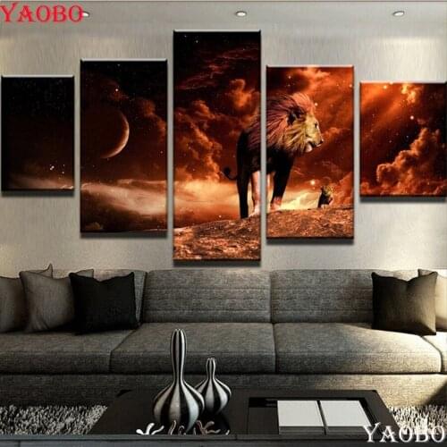 Full Square Round Diamond Painting Cross Stitch Diamond embroidery planet animal lion landscape mosaic decor 5pcs/set