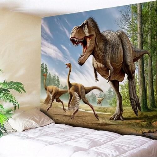 Primitive Forest Running Dinosaur Tapestry Wall Hanging Animal Decorative Wall Carpets Living Room Blanket Table Cloth Yoga Mat