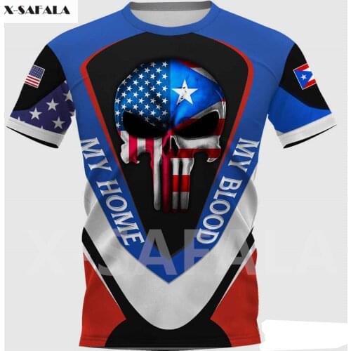 Puerto Skull Country Emblem Map Flag 3D Fashion Full Over Printed Round Neck T Shirt Men Women Harajuku Casual Tee