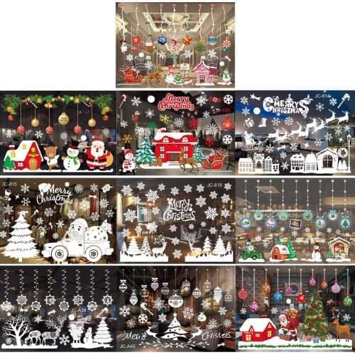 Merry Christmas Stickers Santa Claus Deer Home Decorations Glass Mural New Year Window Snowflake Elk Bell Sticker Window Sticker