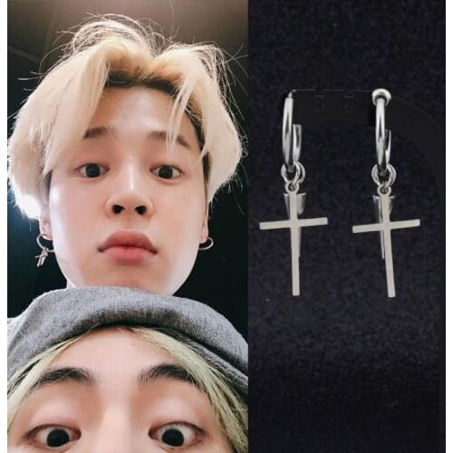 Unisex Stainless Steel Punk Stud Earrings Street Pop Hipster Rock Ear Clip Cross Pendant Men Women Hip Hop Boys Guy Punk Earring