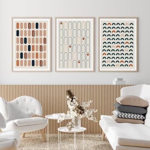 Modern Abstract Line Art Beige Black Geometric Arc Circle Canvas Painting Poster Print Wall Pictures Interior Home Decoration