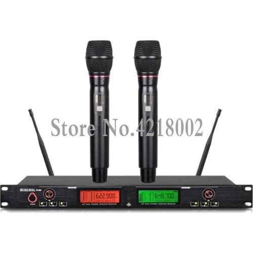 UHF 2 Handheld Mic Transmitter Professional Karaoke Wireless Microphone System Set with Black or Light Gold 2 Mic 1 Receiver