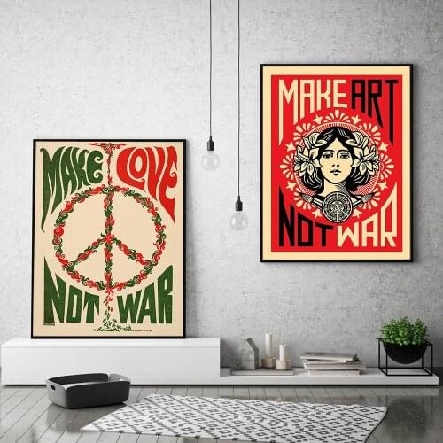 Make Art Not War Quote Pop Art Vintage Poster Prints Oil Painting On Canvas Wall Art Murals Pictures For Living Room Decoration