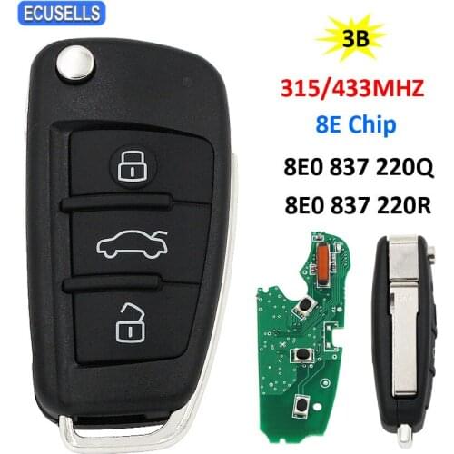 VVDI 3 Button Folding Flip Remote Car Key 315Mhz 433Mhz 8E Chip for Audi A6L A6 S6 Q7 8E0 837 220Q 220R Uncut Blade 8E0837220Q