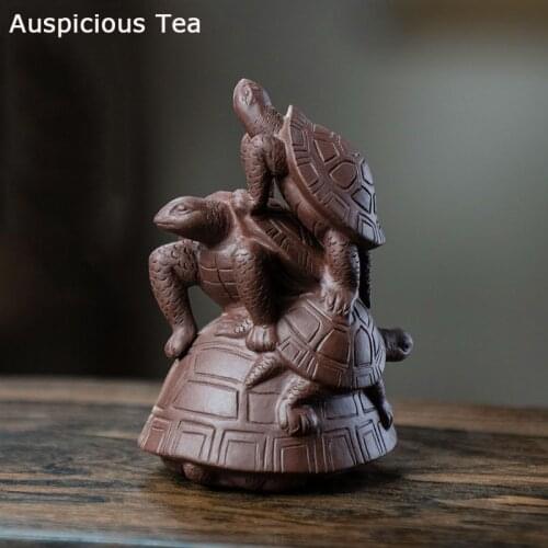 Yixing Handmade Purple Clay Tea Pet Chinese Longevity Turtle Statue Ornaments Sculpture Tea Figurine Tea Set Decoration Art