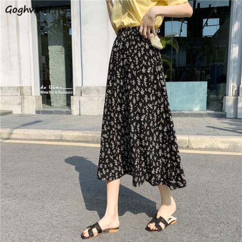 Skirts Women All-match Comfortable Simple Stretchy Female Elegant Korean Style Fashion Summer Students Cute Retro Floral Casual