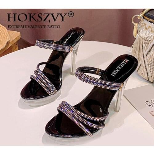 HOKSVZY Summer Sexy Crystal Transparent Womens Shoes Shallow Mouth Colorful Crystals Fish Mouth High Heel Womens Sandals WZ