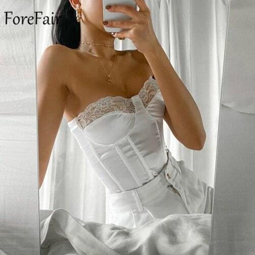 Forefair Strapless Satin Women Tops Corset White Y2K Off Shoulder Zipper Outfits Summer Club Streetwear Sexy Tube Tops