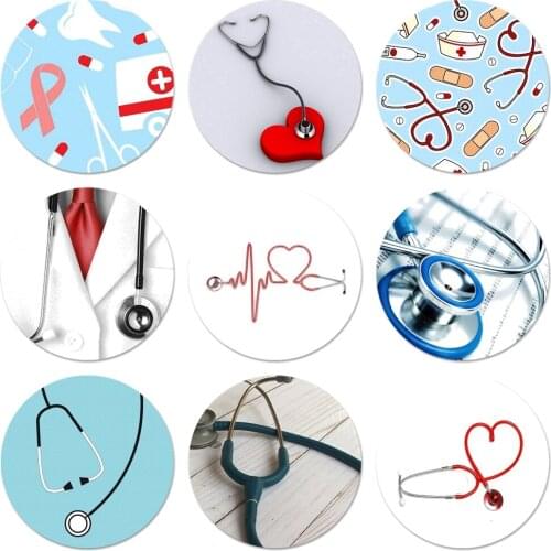 58mm Medical Medicine Health Heart Stethoscop Icons Pins Badge Decoration Brooches Metal Badges For Backpack Decoration