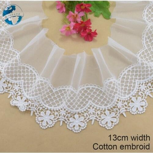 13cm wide wave white cotton embroidery lace french lace ribbon fabric guipure diy trims warp knitting sewing Accessories#4197