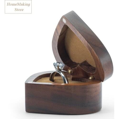 Retro Style Proposal Ring Box Solid Small Portable Wood Jewelry Storage Box Handmade Ring Case