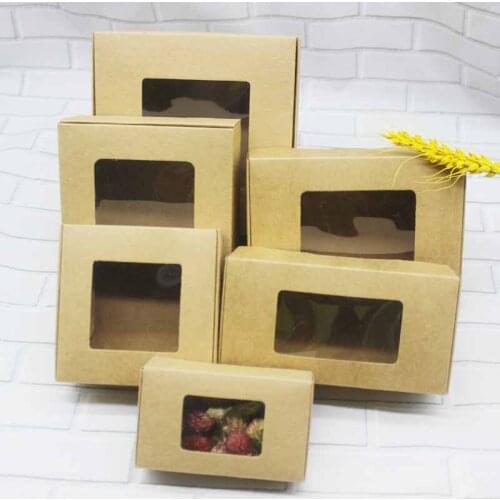 20pc Vintage kraft gifts package window box white paper candy boxes soap favors Package box jewelry package box