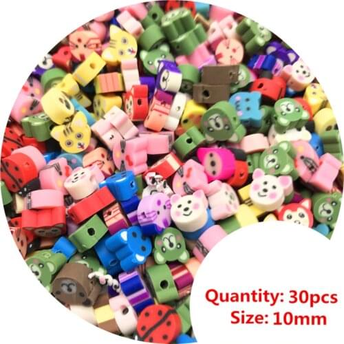 30pcs 10mm Mixcolor Printing Beads Polymer Clay Beads Mixed Color Polymer Clay Spacer Beads For Jewelry Making DIY #005