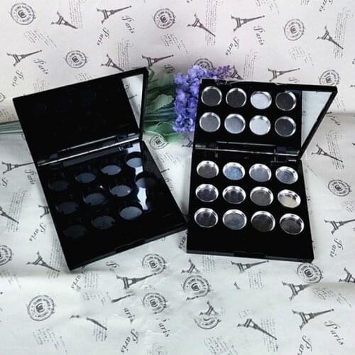 5pcs/lot 12 grids Shiny Black Cosmetic Powder Case with Mirror, DIY Compact Case for Lip Rouge/Eyeshadow/Lip Cream/Lip Balm