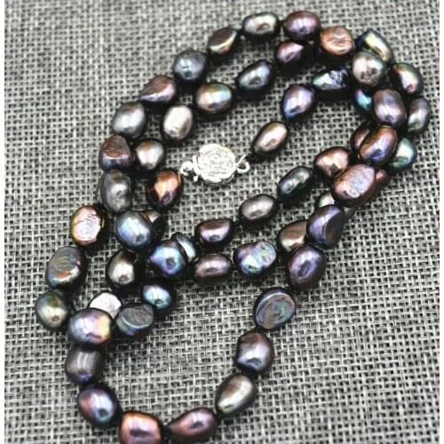 7-8MM black Freshwater Cultured Pearl Baroque Necklace 18
