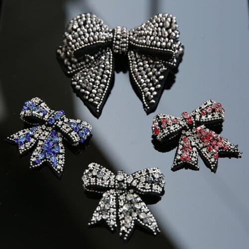 AHYONNIEX 1PCS Rhinestone Bow Beaded Patch for Clothing Sewing on Beading Applique Clothes Shoes Bags Decoration Patch
