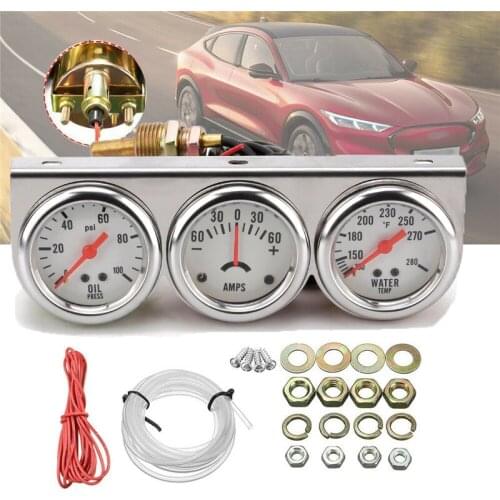 1pcs 2" 52mm 12V Car Gauge Kit 3 In 1 Voltage / Water Temp Celsius/ Oil Pressure Temperature Chrome Frame Triple AMP Meter Dial
